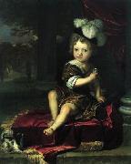 Carel de Moor Portrait of a child with a tit painting